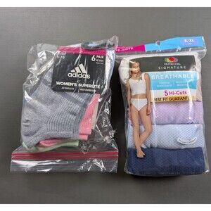 Fruit of the Loom Hi-Cuts 5-Pack 8/XL + Adidas No Show Socks Women’s Bundle